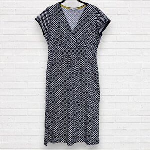 BODEN Navy Blue Faux Wrap Jenny Stretch Knit A-Line Geometric Travel Dress 6
